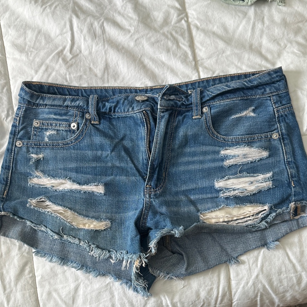 American Eagle Outfitters Blue Distressed Jean Shorts
